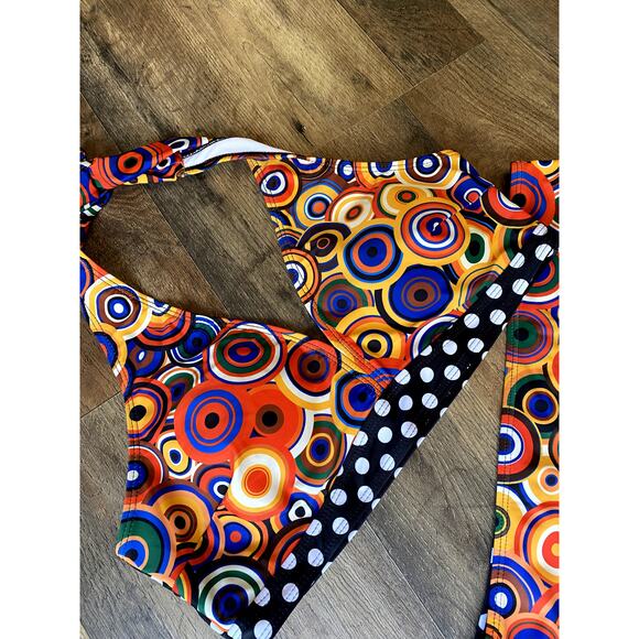 2 Piece Mixed Print Halter Top High Cut Bikini - Picture 3 of 6